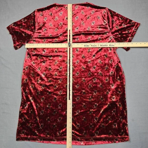 Natural Life M Velvet Floral Tunic Mini Dress Brick Red Relaxed Fit Short Sleeve - Picture 4 of 4